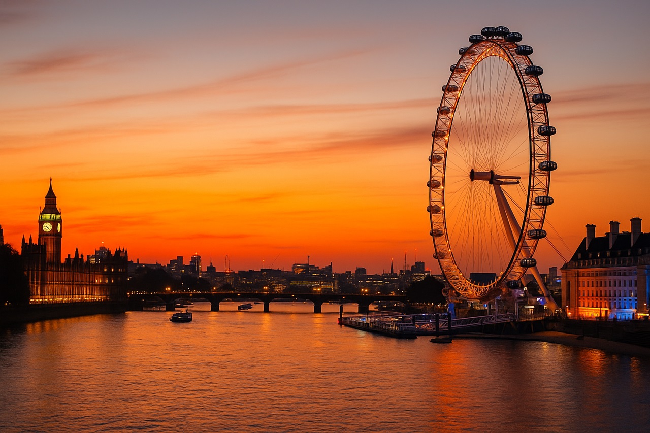 7 Adventure in London with the skyline at sunset and a view of the Thames