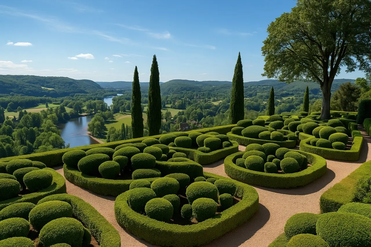 Europas schönste Parks und Gärten mit Blumen, Bäume und Berge im Hintergrung.